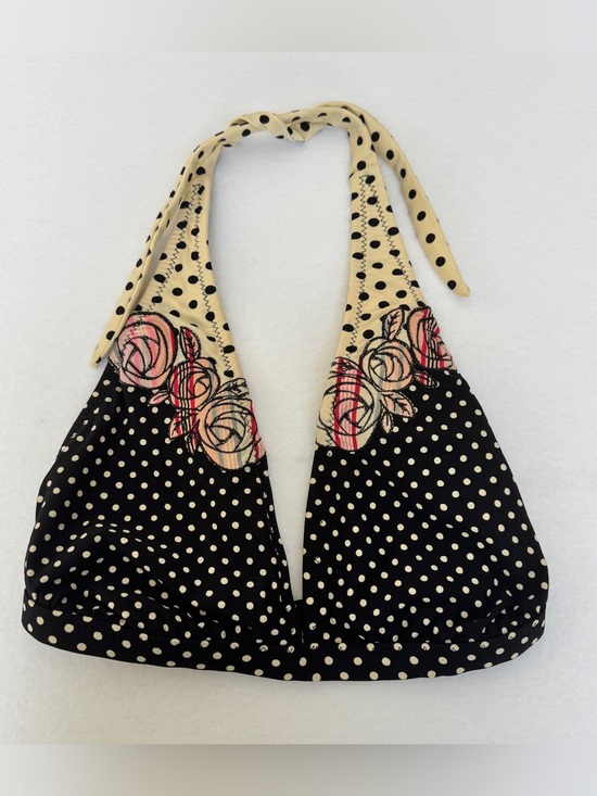 Betsey Johnson Other - Betsey Johnson Woman’s Bikini Top D Cup Black White Polka Dot Floral Halter Swim